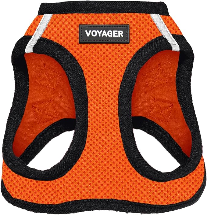 Best Pet Supplies Voyager Step-in Air Harness - All Weather Mesh, Reflective, No Pull Harness for Dogs, Cats - Secure with Hook & Loop Fastener, Buckle, Double D-Rings - Orange/Black Trim, L