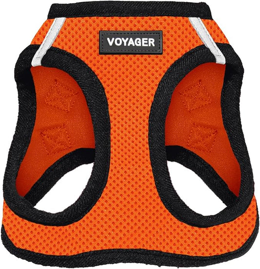 Best Pet Supplies Voyager Step-in Air Harness - All Weather Mesh, Reflective, No Pull Harness for Dogs, Cats - Secure with Hook & Loop Fastener, Buckle, Double D-Rings - Orange/Black Trim, L