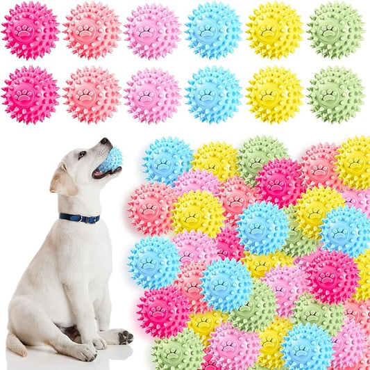 Soulchen 30 Pack 2.2 Inch Spiky Dog Balls Toys for Small Medium Puppy Durable Rubber No Squeak Spiky Balls for Aggressive Chewers Colorful Fetch Toys for Puppy Clean Teeth and Training