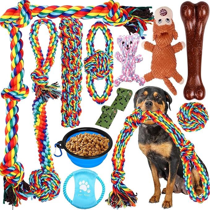 Dog Toys for Aggressive Chewers 13 Pack，Indestructible Tug of War Toys for Small, Medium, Large Dog Breeds, Teeth Cleaning Chew Toys Pet Interactive Rope Toys