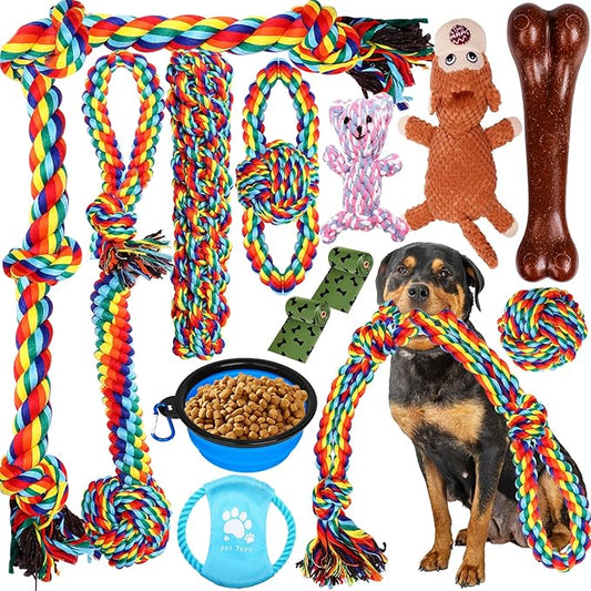 Dog Toys for Aggressive Chewers 13 Pack，Indestructible Tug of War Toys for Small, Medium, Large Dog Breeds, Teeth Cleaning Chew Toys Pet Interactive Rope Toys