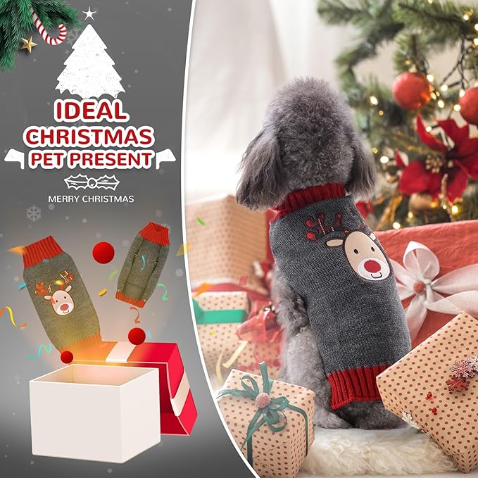 PETCARE Reindeer Christmas Dog Sweater Gray Cat Sweater Vest Cartoon Elk Pet Holiday Dog Clothes Puppy Sweaters for Small Medium Large Dogs Cats Fall Winter Outfits Xmas Dogs Costume,X-Small