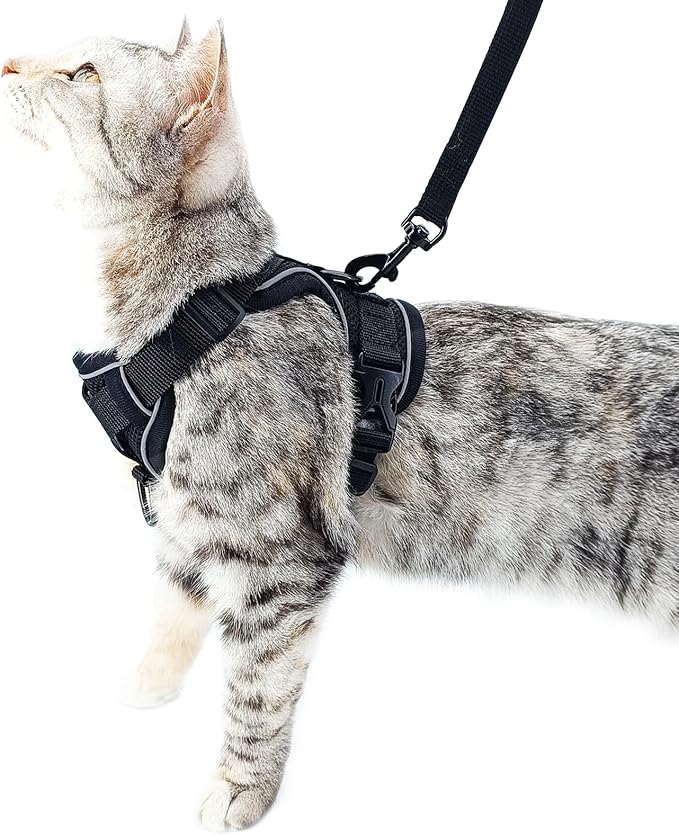 Cat Harness and Leash Set Escape Proof Tactical Medium Kitten Harness Emotional Support Cat Vest, Black, M