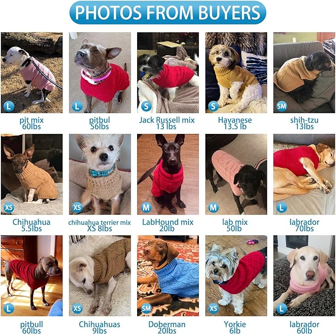 Mihachi Turtleneck Dog Sweater - Winter Coat Apparel Classic Cable Knit Clothes with Leash Hole for Cold Weather, Ideal Gift for Pet in New Year Fushcia Large
