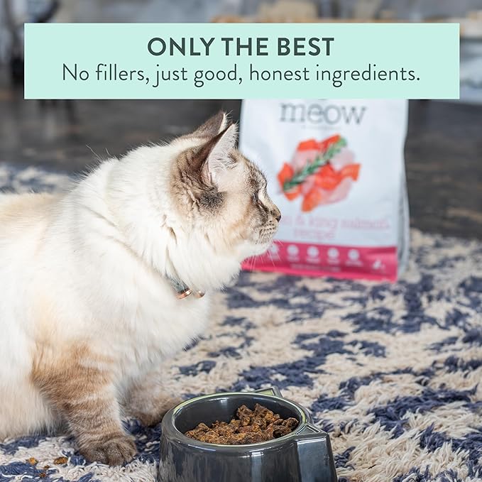 The New Zealand Natural Pet Food Co Meow e - Chicken & King Salmon Recipe, Dry Cat Food Use as a Complete Diet, Topper, Mixer, or as Cat Training Treats, All Life Stages, 3.5 oz