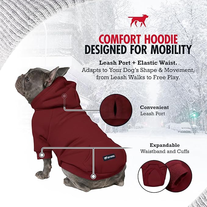 Tuff Pupper Dog Hoodie | Premium Quality 100% Organic Cotton | Ultra Soft Interior for Superior Comfort | Elastic Cuffs & Drawstring for Warmth | Stretch Fit Suitable for All Breeds (Red, XXS)