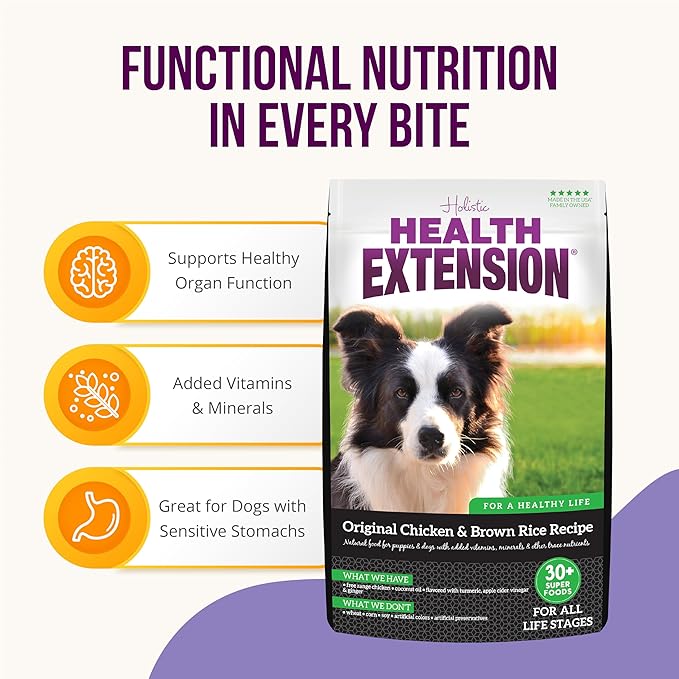 Health Extension Original Chicken & Brown Rice, Protein Packed Formula with Probiotics & Superfoods for Digestion & Coat Health (15 lb Bag)