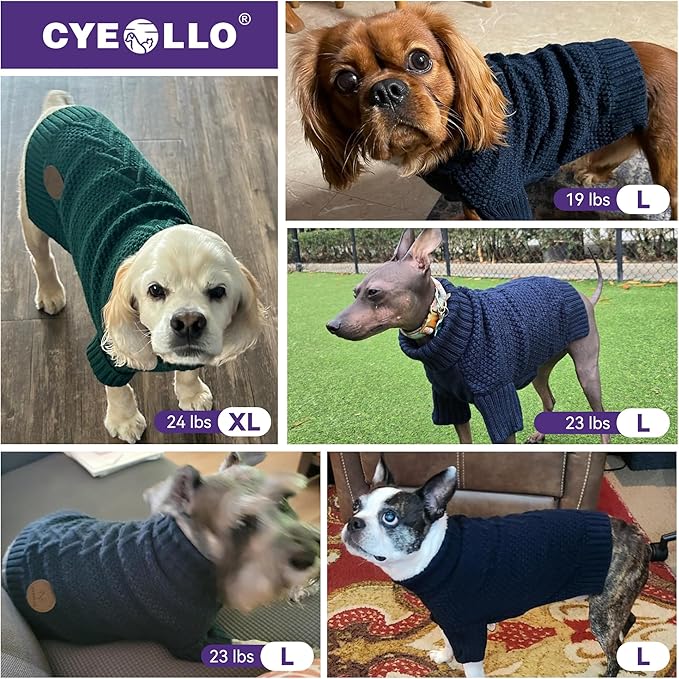 cyeollo Dog Sweater Warm Turtleneck Knitted Dog Christmas Sweaters with Sleeve Soft Winter Pet Clothes Sweaters for Dogs Girl