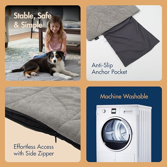 Dog Heating Pad (48"x28") - Waterproof Electric Heated Mat & Pet Bed for Indoor and Outdoor Use, Chew Resistant Cord, Machine Washable Cover with Wheat Pattern Quilting, for Cats and Pets