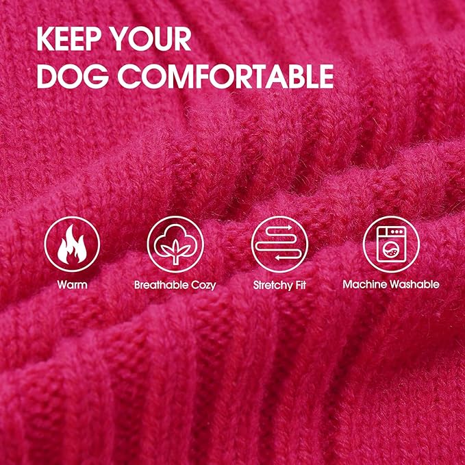 IECOii Great Dane Sweater,5XL Extra Large Sweater for Giant Breed Dogs in Winter,Turtleneck Cold Weather Knit Clothes,Machine Washable,Elastic Pullover for Saint Bernard,Mastiff (Rose red,XXXXXL)