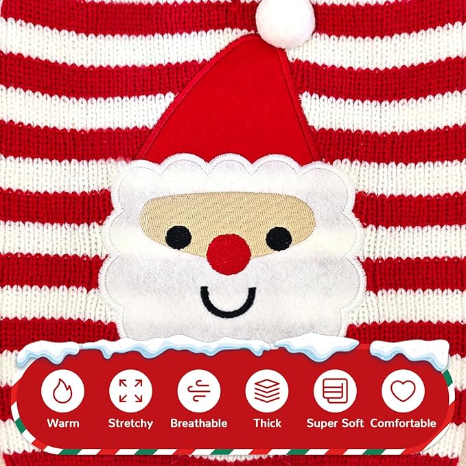 PETCARE Santa Dog Sweater Christmas Funny Cute Red Striped Cat Sweater Vest Pet Holiday Dog Clothes Puppy Sweaters for Small Medium Large Dogs Cats Fall Winter Outfits Xmas Dogs Costume,Small