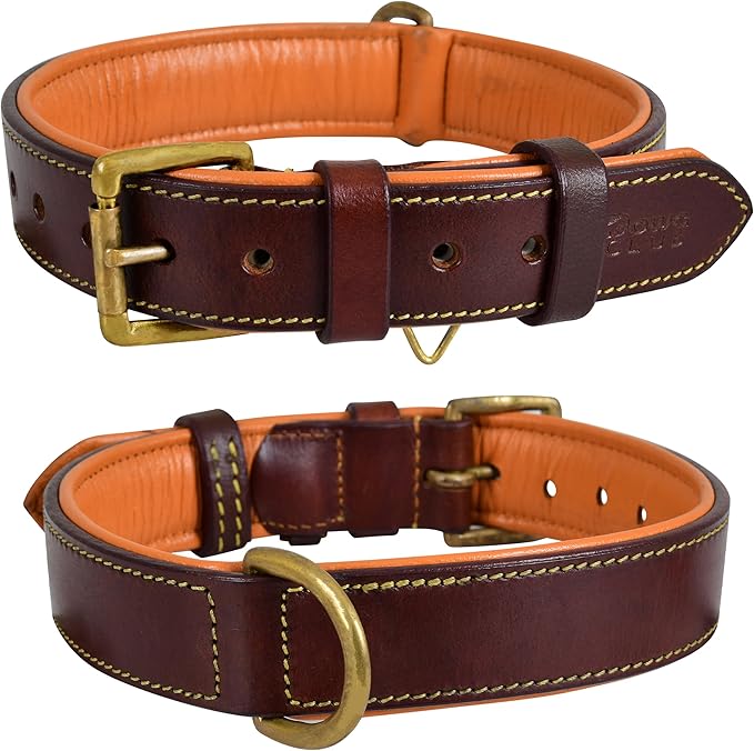 Leather Dog Collar | Dog Collar for Large Dogs, 1.25 Inch Wide, Brown | Genuine, Full Grain, Heavy Duty, Comfortable, Inner Soft Padding | (Large (Fit Neck Size 18.5"-22.5"), Brown)