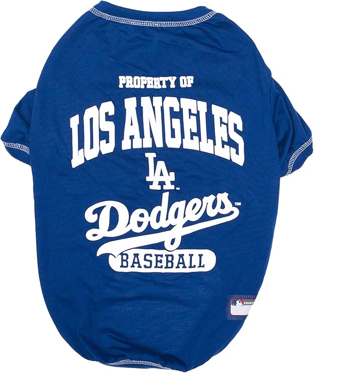 MLB LA Dodgers Dog T-Shirt, Large. - Licensed Shirt for Pets Team Colored with Team Logos. - Premium Stretchable Materials for The Comfort of Your Dog & cat.