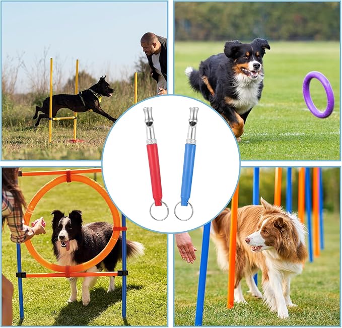 2 Pack Dog Whistle to Stop Barking Neighbors Dog, Professional Adjustable Ultrasonic Silent Dog Whistle for Dog Training Whistle for Recall or Scare Dogs Away with Lanyard (Blue & Red)