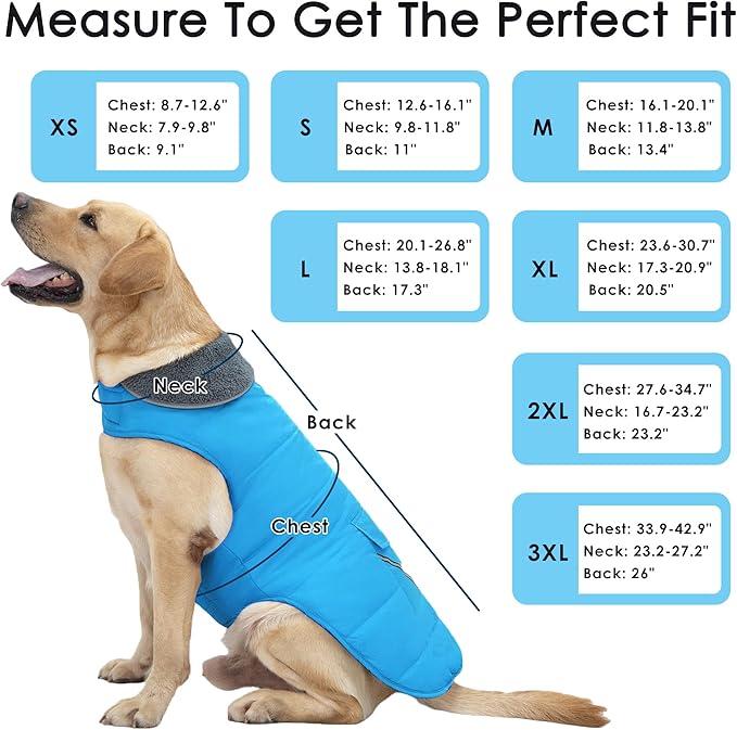 Dog Coat, Waterproof Dog Winter Jacket with Pocket, Reflective Adjustable Pet Snow Vest, Warm Cozy Fleece Sweater for Small Medium Extra Large Dogs - Sky Blue, XL