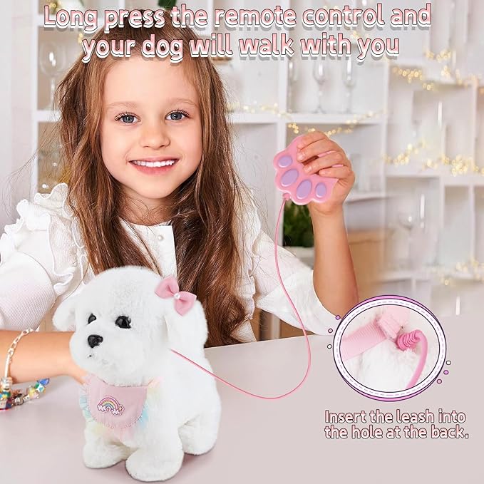 Puppy Toys for Kids, Toy Dogs That Walk and Bark, Walking Dog Toy for Kids with Leash, Interactive Stuffed Puppy with Remote Control, for Girls and Boys Aged 3-7 Year Old