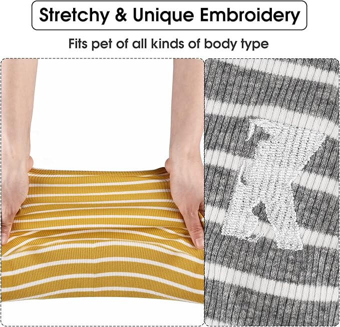 Koneseve Dog Shirt Vest Lightweight Stretchy Dog T-Shirts Soft Cool Shirts Sleeveless Stripe Vests Breathable Clothes for Puppy Kitty Cats Small Medium Large Dogs 2 Pack Yellow + Light Grey [ 6XL ]