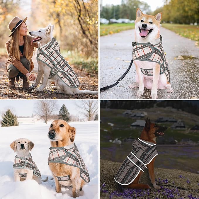 Dog Raincoat for Small Dogs Puppies Waterproof Hooded Rain Jacket with Reflective Strips Leash Hole & Poncho Adjustable Fit (Plaid,S)