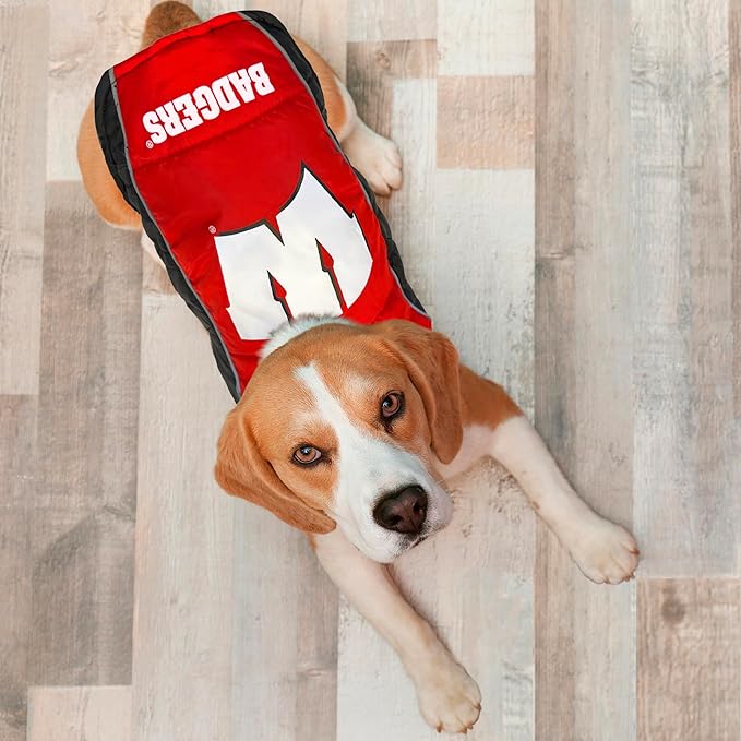 Pets First Collegiate Wisconsin Badgers Puffer Vest for Dogs & Cats. Size Small. Warm, Cozy, and Waterproof Dog Coat, for Small and Large Dogs/Cats.