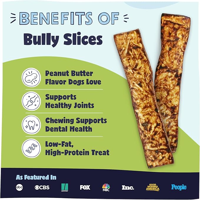 Pawstruck Bully Slices Premium Rawhide Chew Sticks, Peanut Butter Flavor - Low Fat, High Protein, Long-Lasting Treat for Dogs - No Artificial Ingredients - 1 lb Bag - Packaging May Vary (Pack of 2)