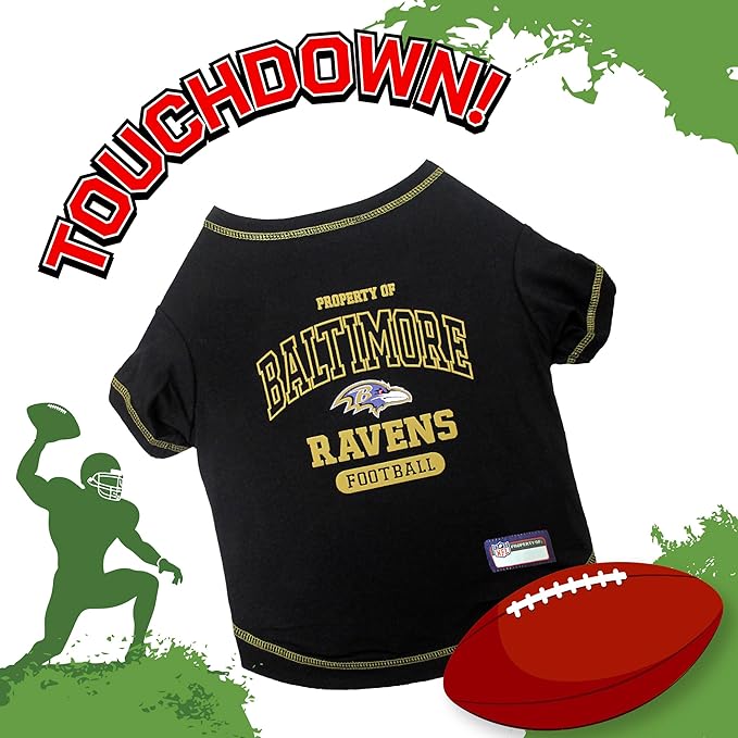 NFL Baltimore Ravens Dog T-shirt Medium. - Licensed Shirt for Pets Team Colored with Team Logos- Premium Stretchable Materials for the comfort of your Dog & Cat