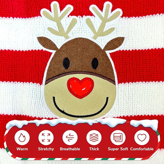 PETCARE Reindeer Christmas Dog Sweater Red Striped Cat Sweater Cartoon Elk Pet Vest Holiday Dog Clothes Puppy Sweaters for Small Medium Large Dogs Cats Fall Winter Outfits Xmas Dogs Costume,XX-Large