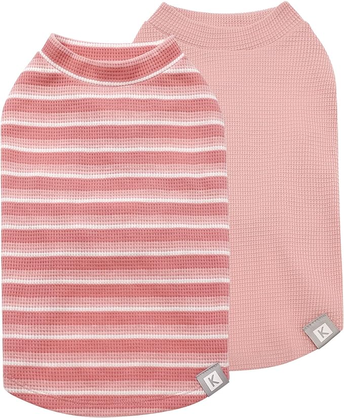 KYEESE 2Pack Waffle Dog Shirts for Small Dogs Stretchy T-Shirts Lightweight Tank Top Sleeveless Striped Vest Breathable Pet Outfit, X-Large, Pink+Striped