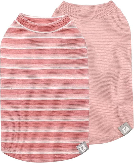 KYEESE 2Pack Waffle Dog Shirts for Small Dogs Stretchy T-Shirts Lightweight Tank Top Sleeveless Striped Vest Breathable Pet Apparel, Large, Pink+Striped