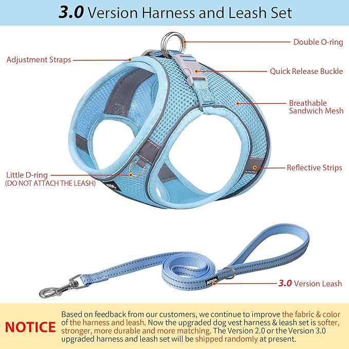 AIITLE Easy Walk Dog Harness and Leash Set - Pet Supply No Pull, Step in Adjustable Pet Harnesses with Padded Vest for Summer, No Choke Over, Easy to Put on Medium Dogs Pure Blue L