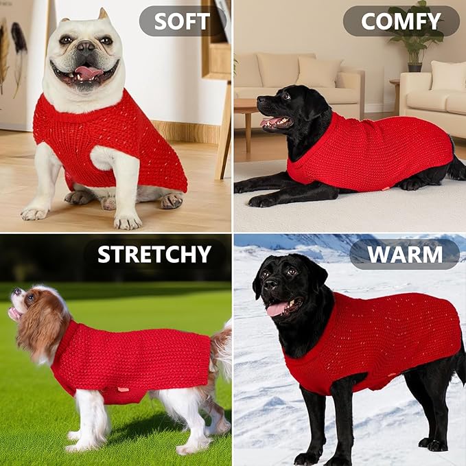 KYEESE Dog Christmas Sweater with Leash Hole for Small Dogs Male Warm Pullover with Reflective Thread Soft Knitwear Boy Dog Clothes Cozy Lightweight Thick Sweater Pet Indoor Outdoor Wear,Red,X-Small
