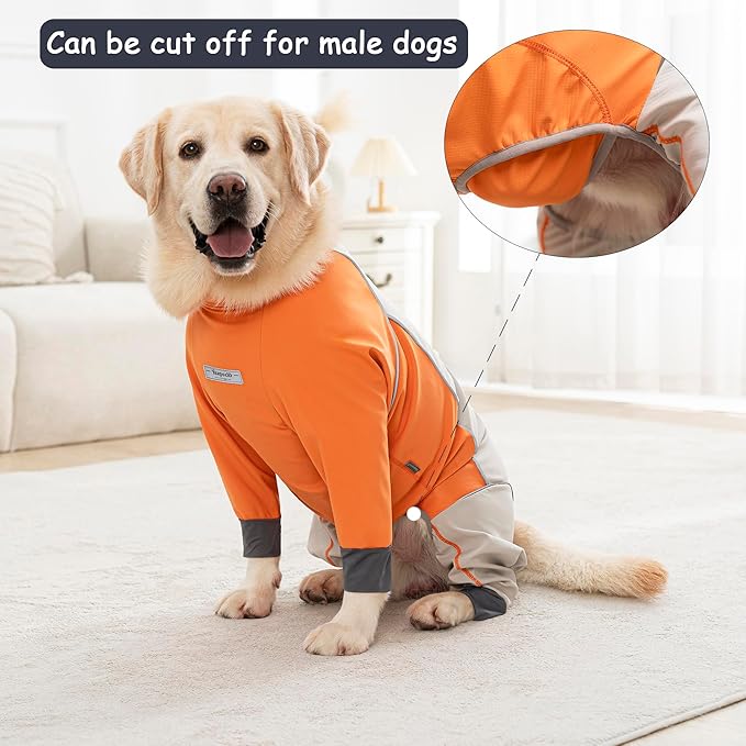 Dog Full Body Winter Coat, Waterproof Fleece Jacket for Small Medium Large Dogs Reflective Snowsuit with Zipper for Outdoor Skating (Orange, 6XL(Weight 85-100 lbs))