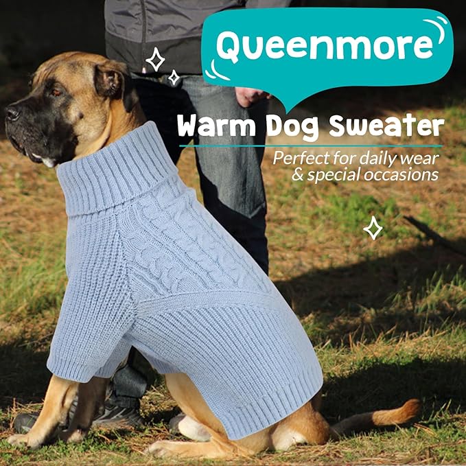 Queenmore XXL Dog Sweater, Dog Sweaters for Large Dogs Girl or Boy, Dog Christmas Sweaters XXL, Winter Big Dog Sweatshirt Knitwear, Pet Chunky Warm Coat for Small Medium Size Dogs, Blue XXL