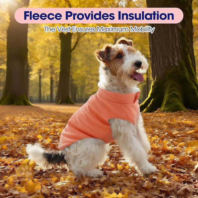 FUAMEY Dog Fleece Vest for Small Dogs,Warm Stretchy Dog Sweatshirts Pullover with Leash Hole Dogs Sweater Soft Pet Turtleneck Cozy Pet Vest Lightweight Sleeveless Orange XS