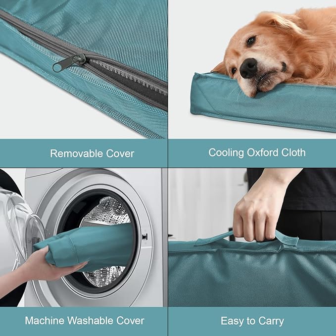 Outdoor Dog Bed for Small Dogs & Cats, Waterproof Dog Crate Mat Orthopedic Egg Crate Foam with Washable Removable Oxford Cover, Light Blue