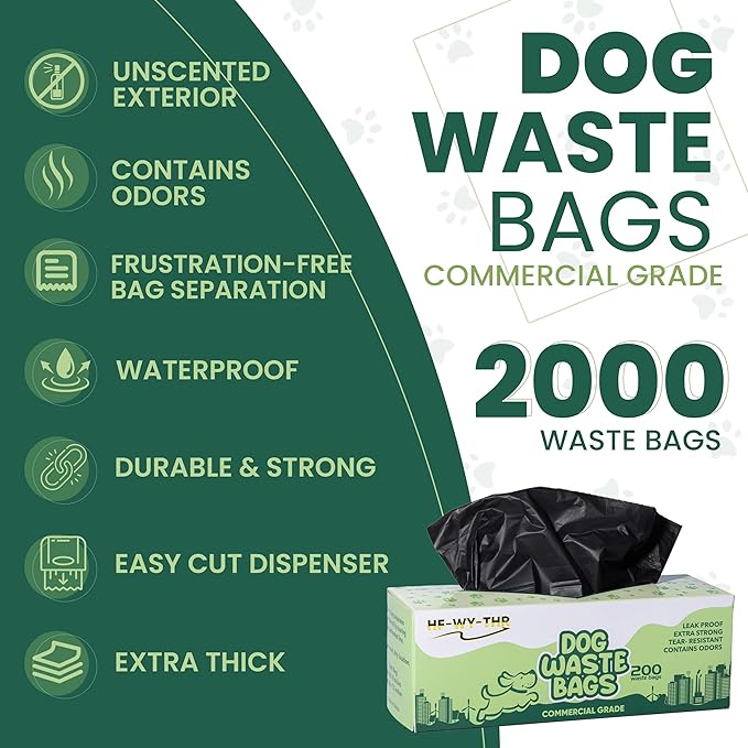 Dog Waste Bags 2000 Count - Thick, leakproof, tear-resistant replacement poop bags for outdoor dispensers