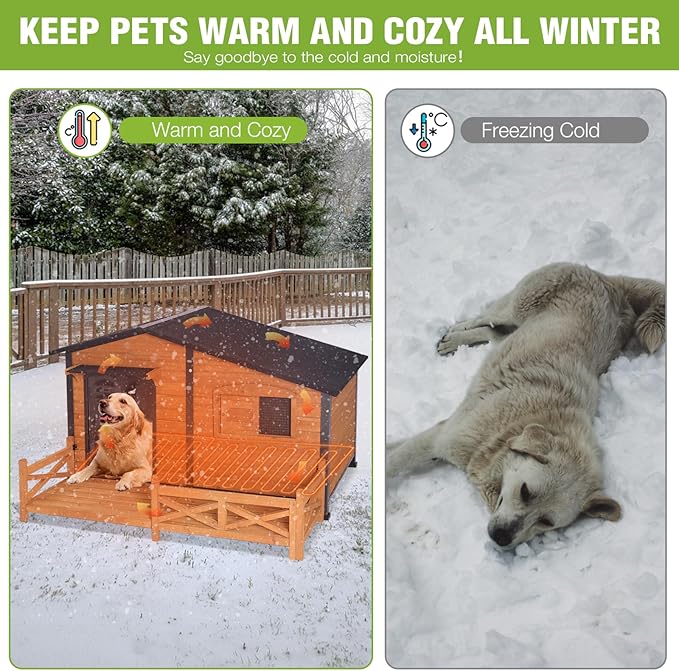 GUTINNEEN Extra Large Heated Dog House Insulated Dog Kennel Weatherproof Dog Shelter with Safe Heating Pad, Insulated Liner, Chew-Proof Metal Frame for Large Dog Breeds, 60.3" L x 50.3" D x 35.4" H