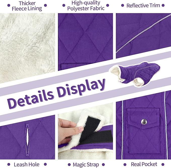 Malier Dog Winter Coat, Windproof Dog Cold Weather Coats with Real Pocket, Winter Extra Warm Pet Coat Fleece Jacket Reflective Clothes for Small Medium Large Dogs and Puppy (Purple, Medium)