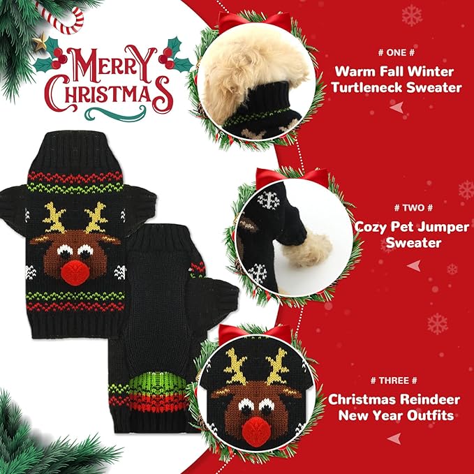 PETCARE Dog Christmas Sweater Black Ugly Funny Cute Cartoon Reindeer Cat Sweaters Jumper Holiday Dog Clothes Puppy Sweaters for Small Medium Large Dogs Fall Winter Outfits Xmas Dogs Costume,XX-Large