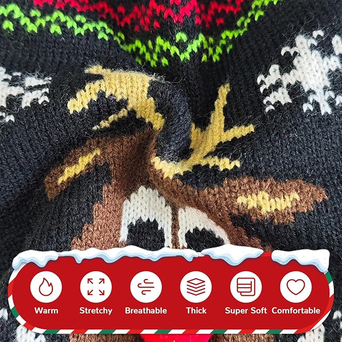 PETCARE Dog Christmas Sweater Black Ugly Funny Cute Cartoon Reindeer Cat Sweaters Jumper Holiday Dog Clothes Puppy Sweaters for Small Medium Large Dogs Fall Winter Outfits Xmas Dogs Costume,Small