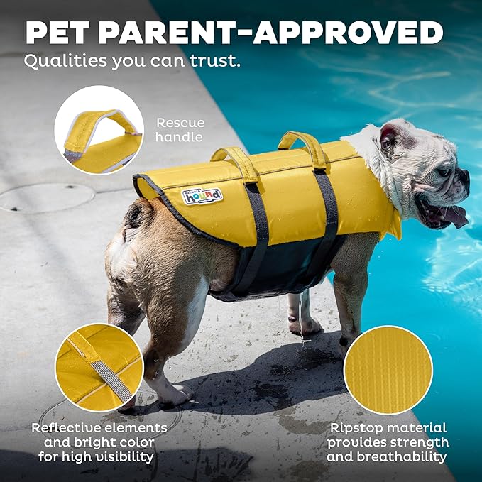 Outward Hound Granby Splash Dog Life Jacket, High-Buoyancy Dog Life Vest for Swimming, Boating, and Water Safety, XS, Yellow