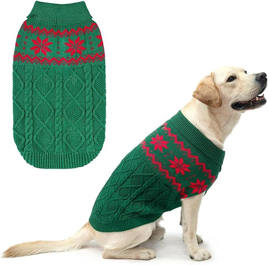 Warm Winter Pink Dog Sweater - Cold Weather Pet Clothes for Small Medium Large Dogs Indoor Outdoor, Soft Classic Knit Puppy Apparel Coat, Green, XL