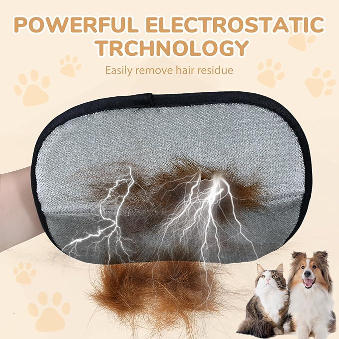Pet Hair Removal Gloves, Electrostatic Pet Hair Grooming Gloves for Dog & Cat, Reusable for Carpet, Clothing,Furniture,Clothing, Couch,Bed,Curtain-2 PCS