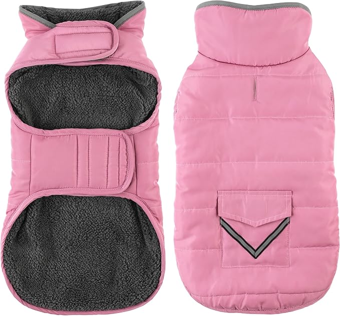 Dog Coat, Waterproof Dog Winter Jacket with Pocket, Reflective Adjustable Pet Snow Vest, Warm Cozy Fleece Sweater for Small Medium Extra Large Dogs - Light Pink, 3XL