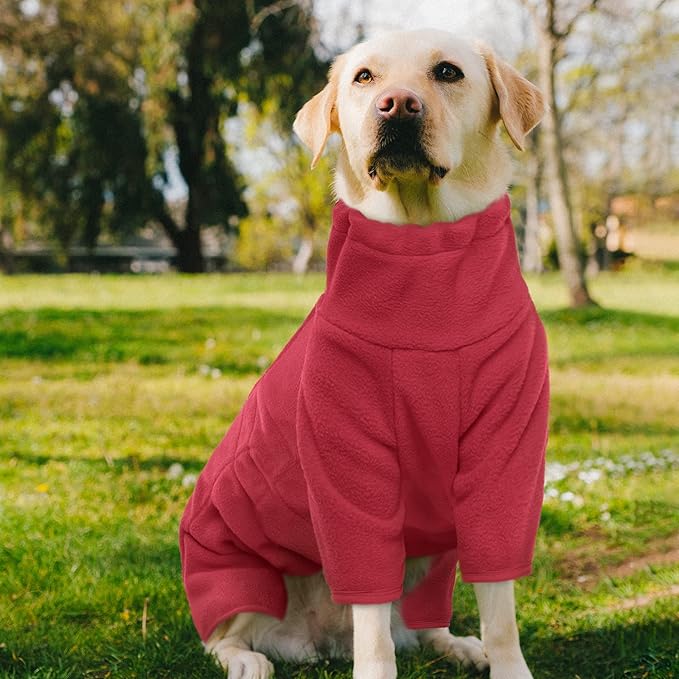 ROZKITCH Winter Dog Pajamas, Pet Windproof Warm Cold Weather Jacket Vest Cozy Jumpsuit Apparel Outfit Clothes for Small Medium Large Dog Walking Hiking Sleep Red 2XL