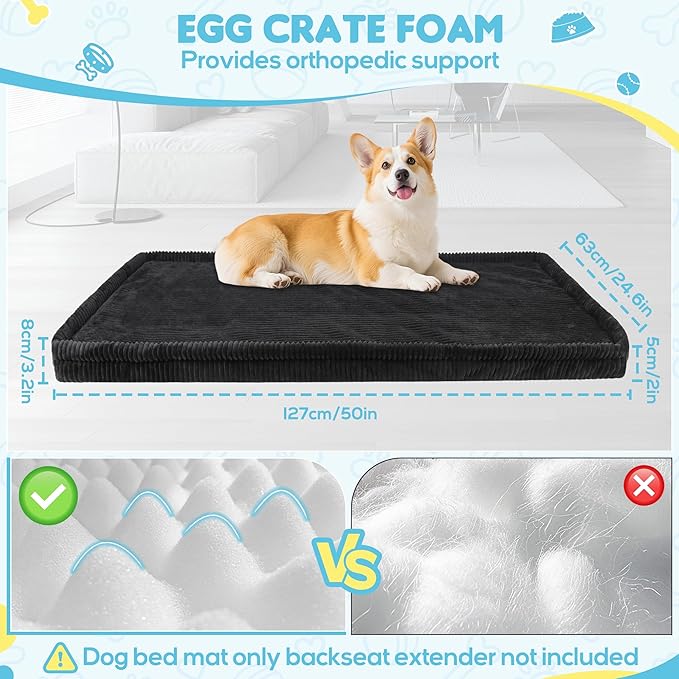 Loiion Dog Car Bed, Non-Slip Backseat Extender Pet Mat, Removable Washable Dog Bed for SUVs, Sedans & Trucks, Anti-Slip Travel Bed for Dogs, Easy Clean & Scratch-Proof & Comfort (50"x24.6")