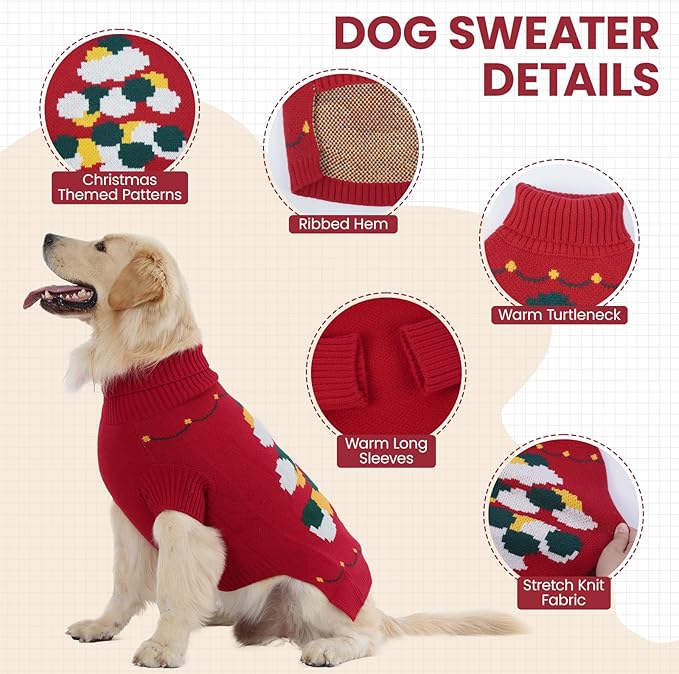 BRKURLEG Christmas Dog Sweaters for Cold Weather, Warm Turtleneck Sweaters for Small Dogs, Xmas New Year Pet Pullover Knitted Sweatshirt Outfit for Cats, Chihuahua,Yorkie (Red, XS)