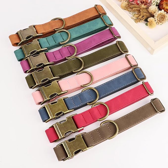 Didog Soft PU Leather Dog Collar, Stylish Quick Released Dog Collars for Small Dogs, Easy Clean Adjustable Pet Collar for Daily Walking, Dark Green, S Fit 10-16" Neck