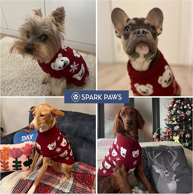 Spark Paws Christmas Dog Sweater – Ultra Soft Holiday Knit Sweater for Small, Medium & Large Dogs, Cute Pet Sweater for French Bulldogs & Big Dogs, Easy Potty V Cut Design Jacket - (Polar Bear, L)