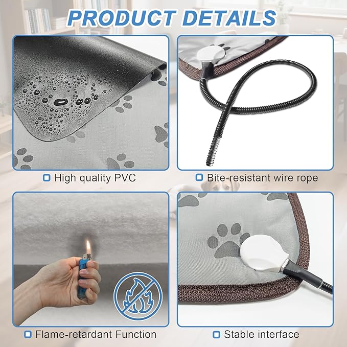 Bestio Cat Heating Pad, 22×18 in Heating Dog Bed Suitable for Medium and Small Pets, Adjustable Thermostat+Constant ON Function with Plush Cover - Blue
