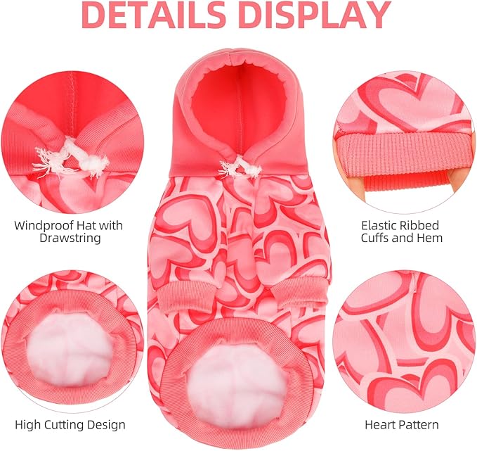 PUPTECK Fall Winter Dog Hoodie Pet Sweatshirt Soft Warm Clothes Fleece Lined with Hat for Small Medium Large Dogs, Pocket Design, Pink M